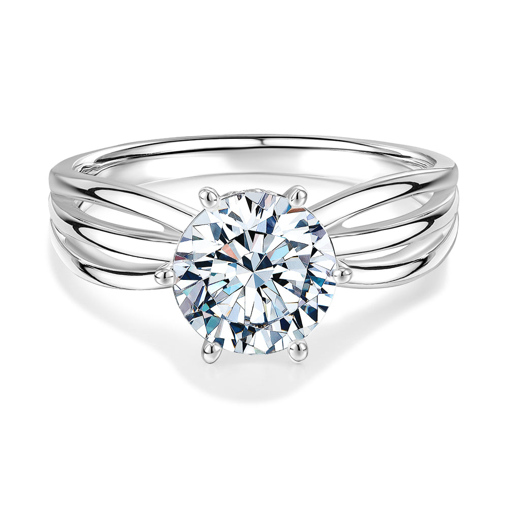Round Brilliant solitaire engagement ring with 2.2 carat* diamond simulant in 14 carat white gold