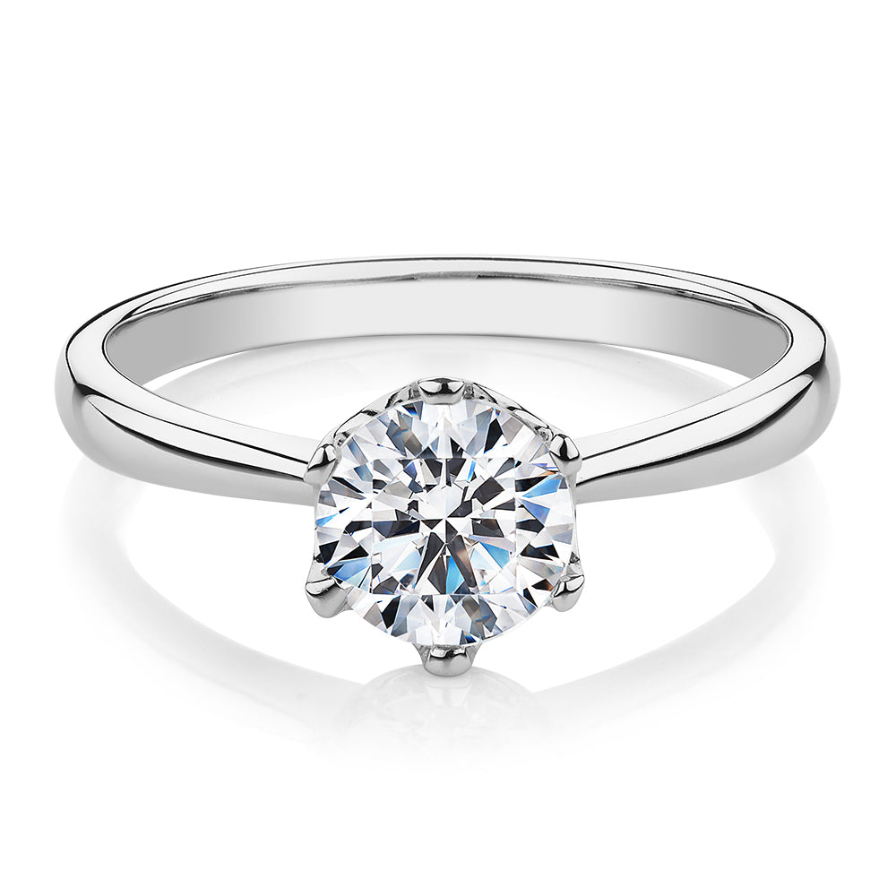 Round Brilliant solitaire engagement ring with 1.16 carats* of diamond simulants in 14 carat white gold