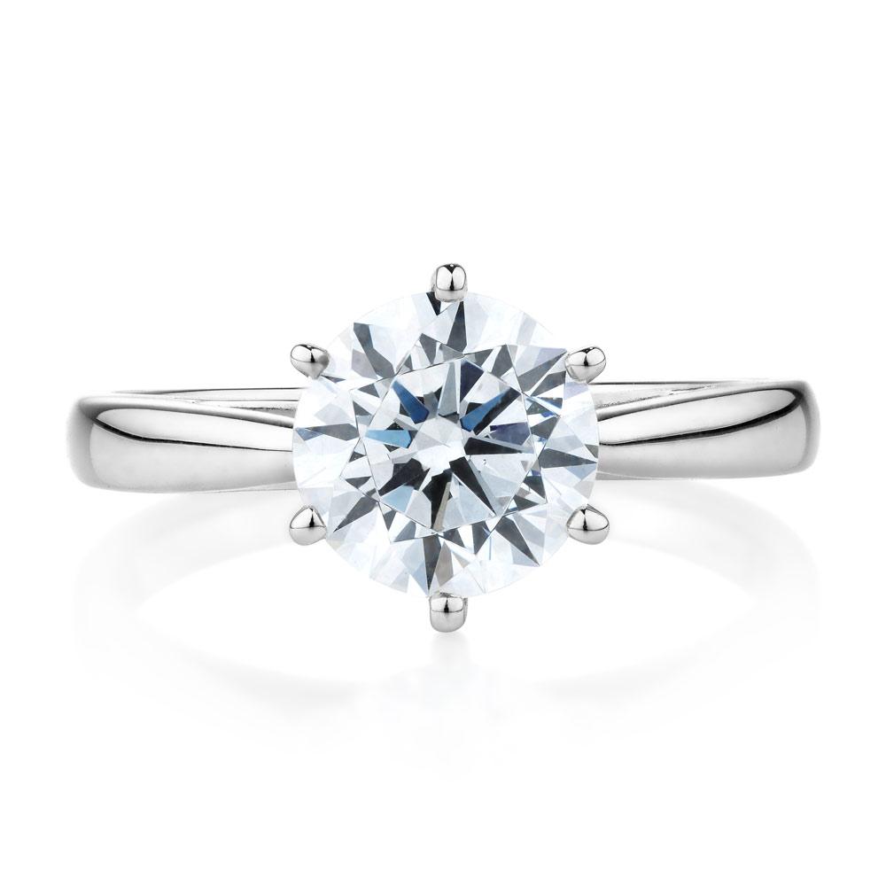 Round Brilliant solitaire engagement ring with 2.04 carat* diamond simulant in 14 carat white gold