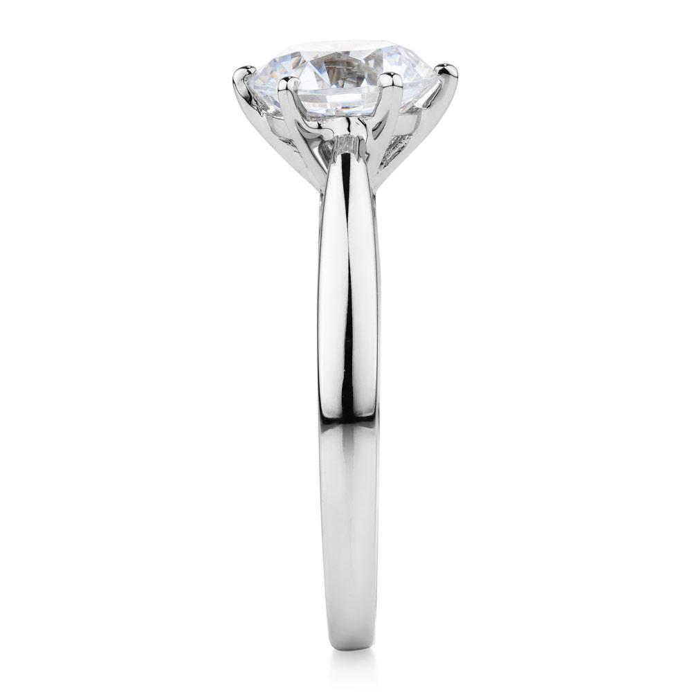 Round Brilliant solitaire engagement ring with 2.04 carat* diamond simulant in 14 carat white gold