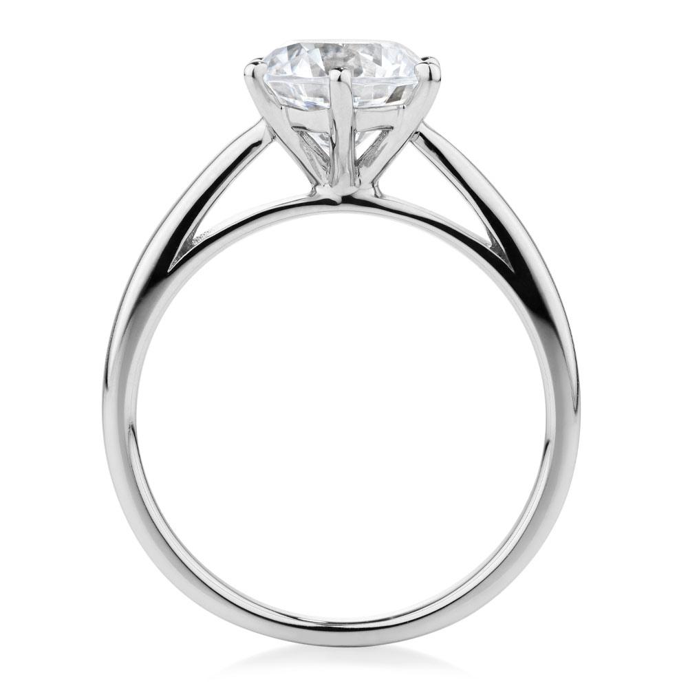 Round Brilliant solitaire engagement ring with 2.04 carat* diamond simulant in 14 carat white gold
