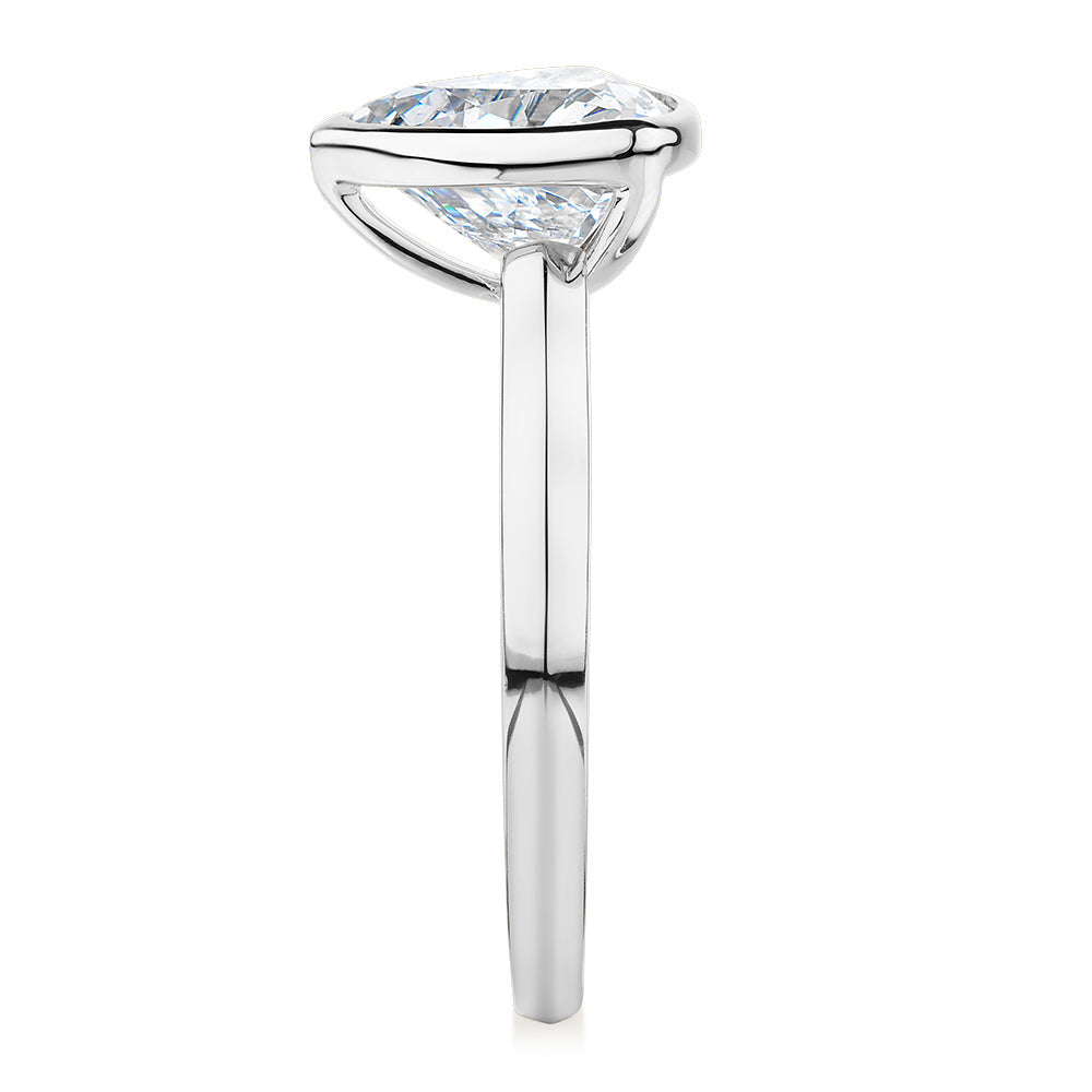 Trilliant solitaire engagement ring with 2.15 carat* diamond simulant in 14 carat white gold