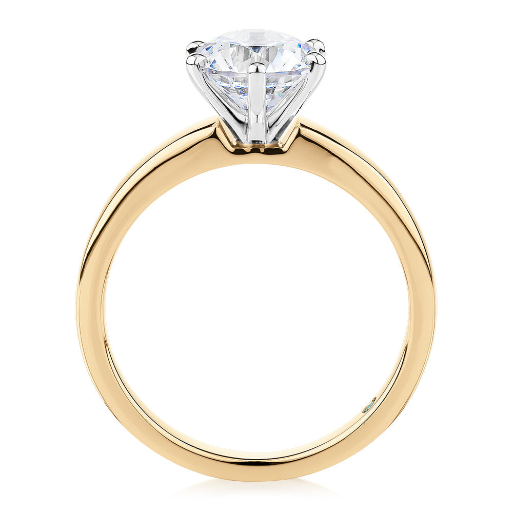 Premium Certified Lab-Grown Diamond, 1.50 carat round brilliant solitaire engagement ring in 14 carat yellow and white gold