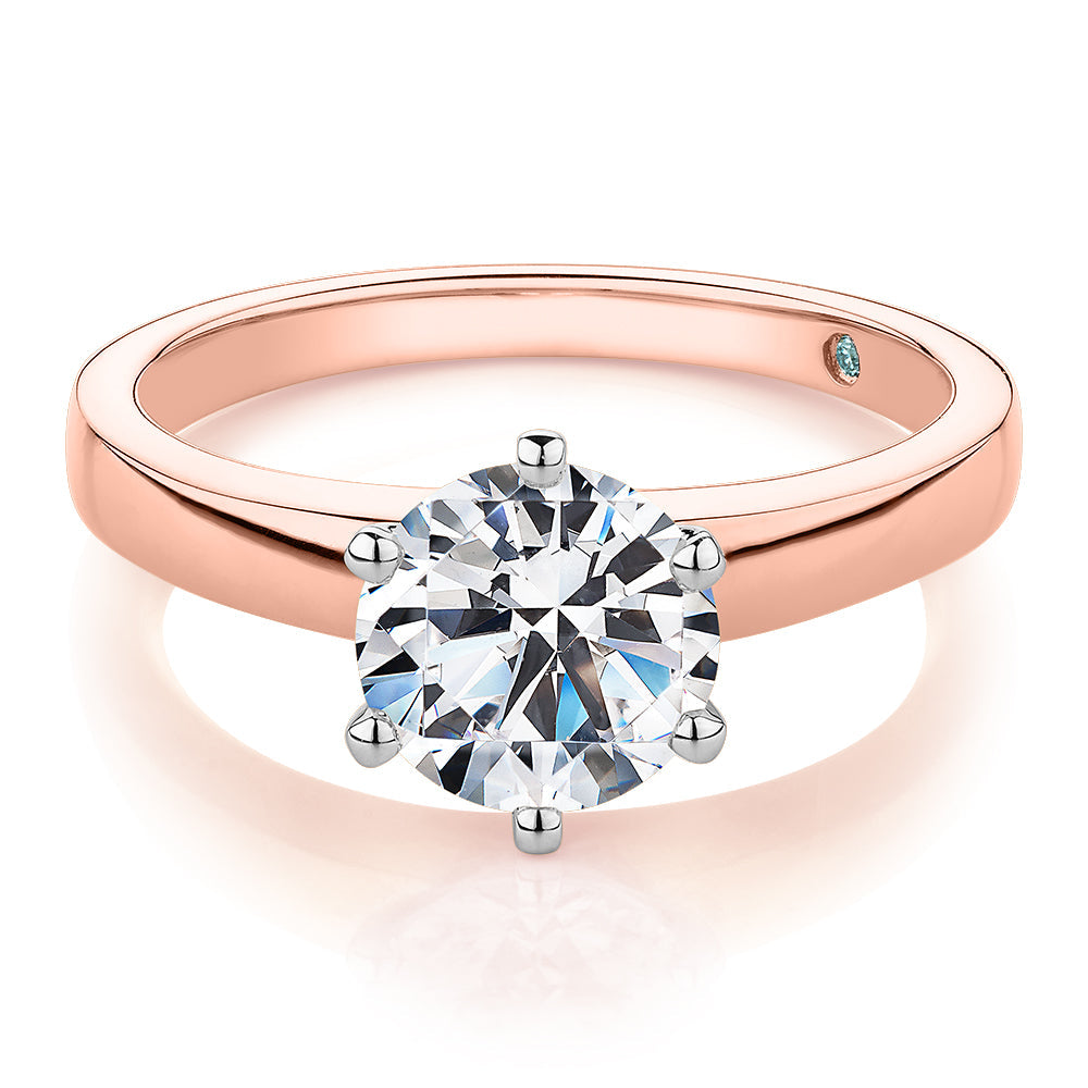 Premium Certified Lab-Grown Diamond, 1.50 carat round brilliant solitaire engagement ring in 14 carat rose and white gold