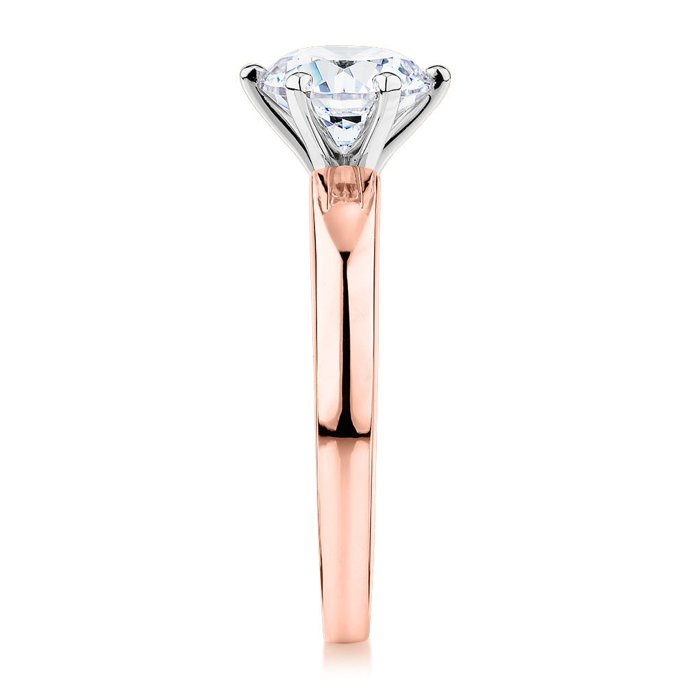 Premium Certified Lab-Grown Diamond, 1.50 carat round brilliant solitaire engagement ring in 14 carat rose and white gold
