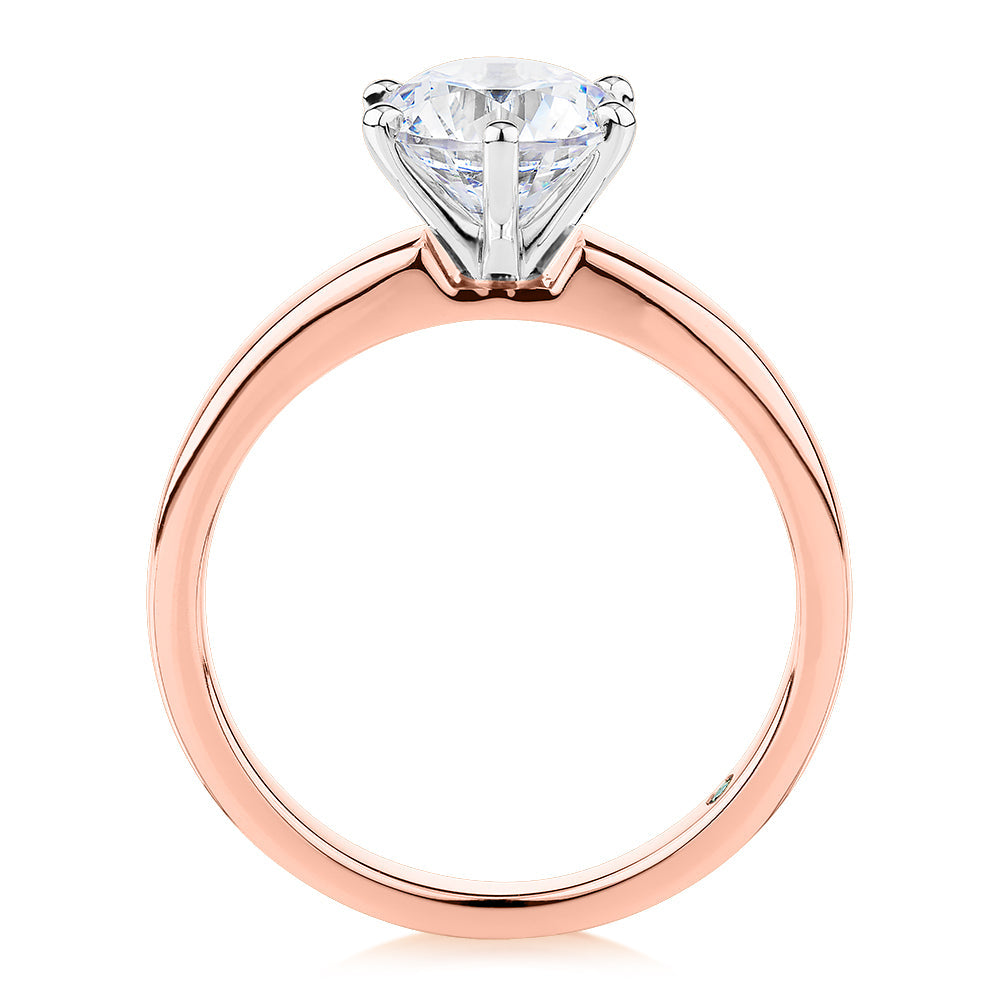 Premium Certified Lab-Grown Diamond, 1.50 carat round brilliant solitaire engagement ring in 14 carat rose and white gold