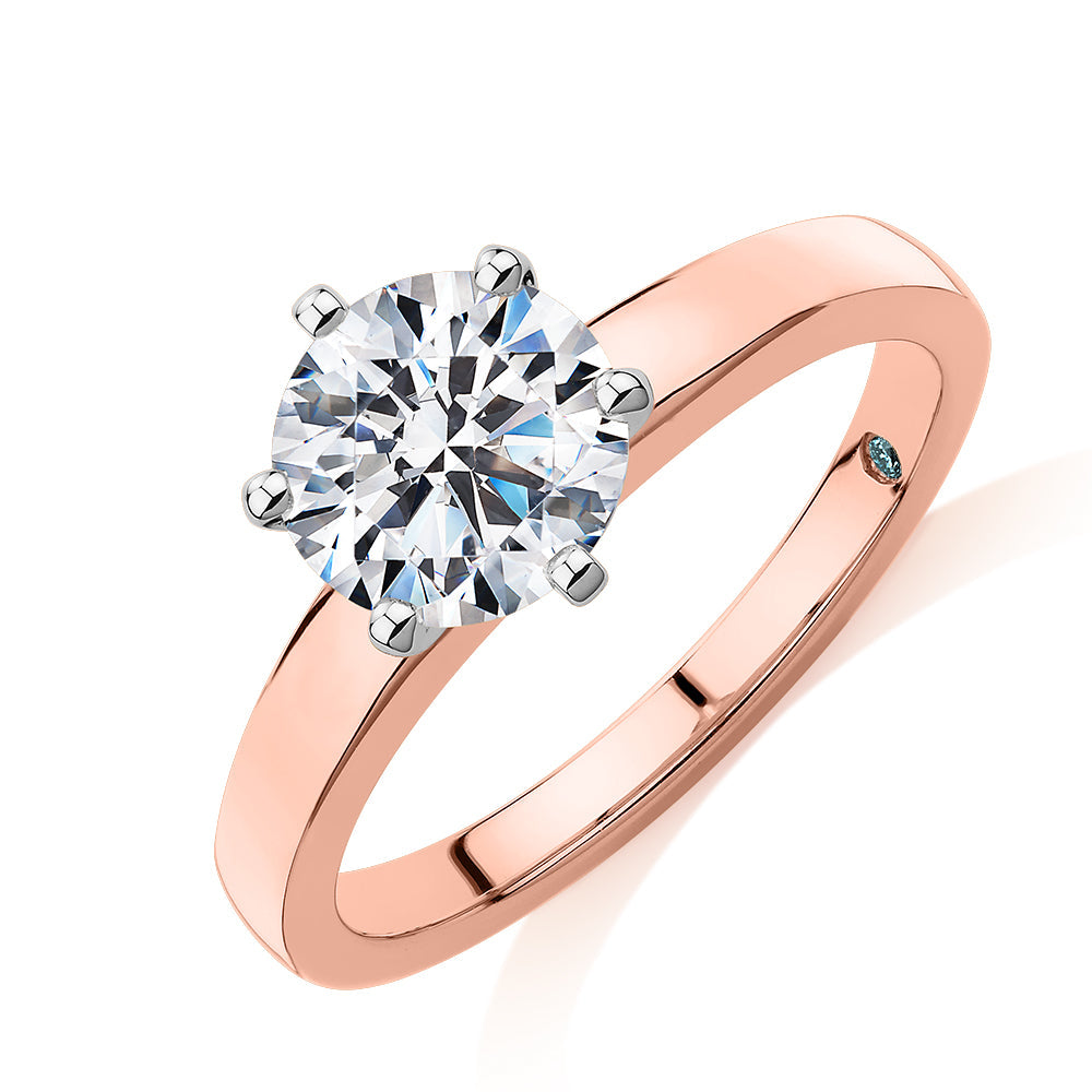 Premium Certified Lab-Grown Diamond, 1.50 carat round brilliant solitaire engagement ring in 14 carat rose and white gold