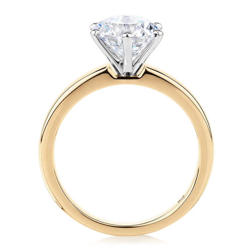Signature Simulant Diamond 2.00 carat* round brilliant solitaire engagement ring in 10 carat yellow and white gold