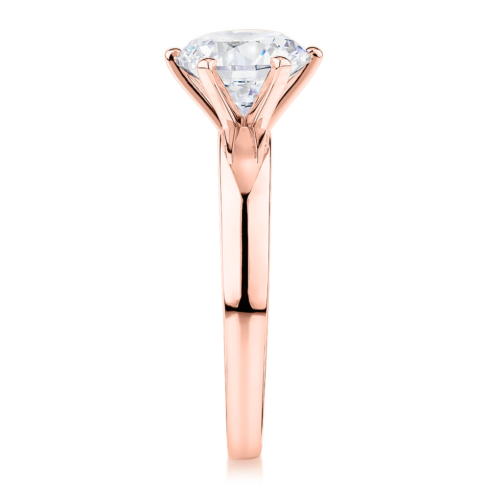 Signature Simulant Diamond 2.00 carat* round brilliant solitaire engagement ring in 10 carat rose gold