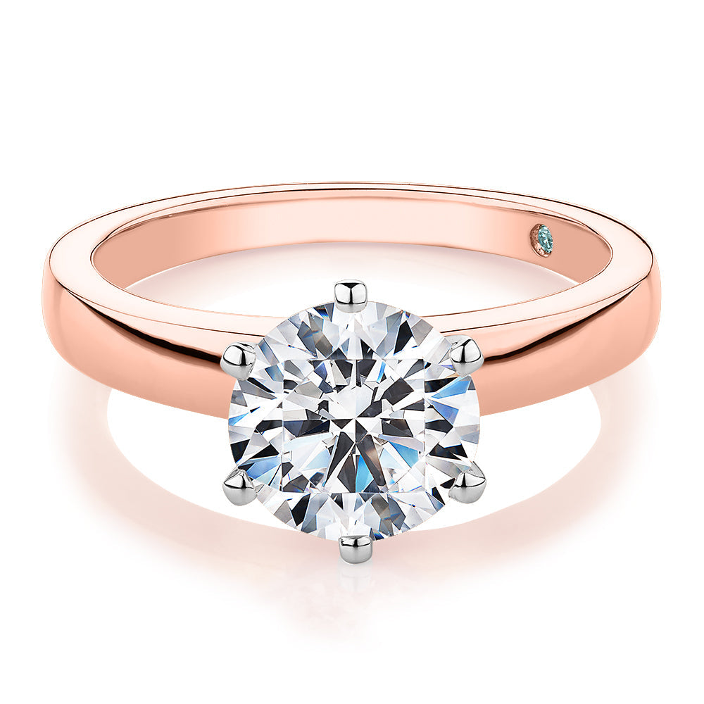 Premium Certified Lab-Grown Diamond, 3.00 carat round brilliant solitaire engagement ring in 14 carat rose and white gold
