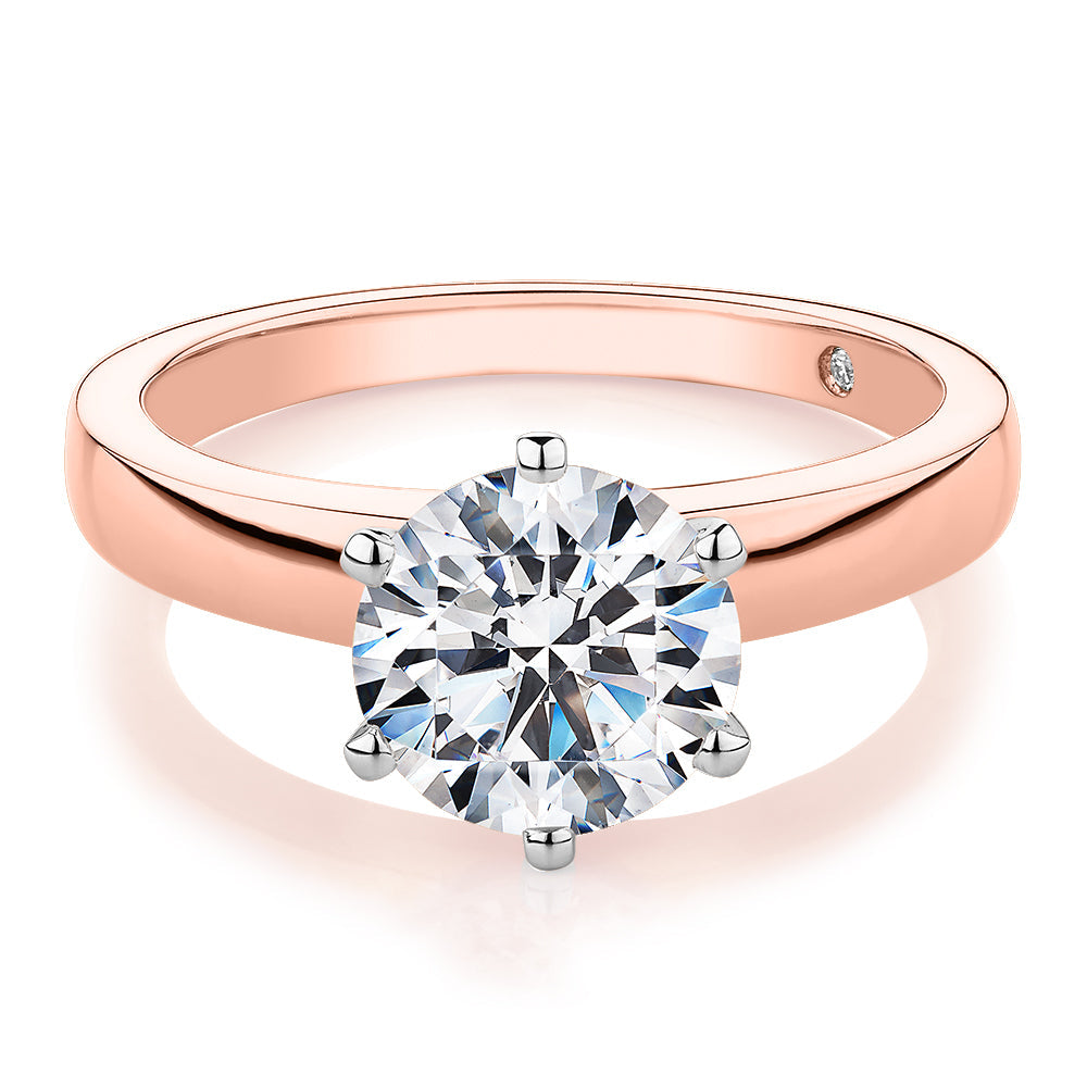 Signature Simulant Diamond 2.00 carat* round brilliant solitaire engagement ring in 10 carat rose and white gold
