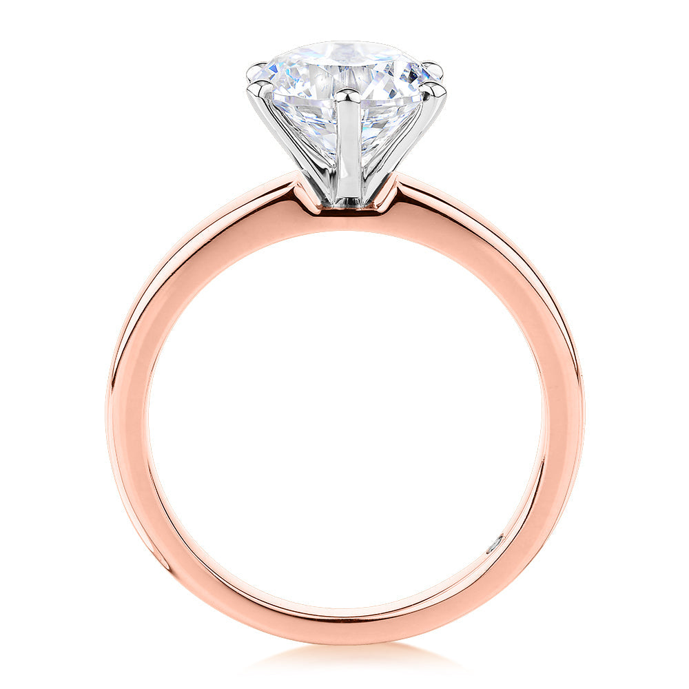 Signature Simulant Diamond 2.00 carat* round brilliant solitaire engagement ring in 10 carat rose and white gold