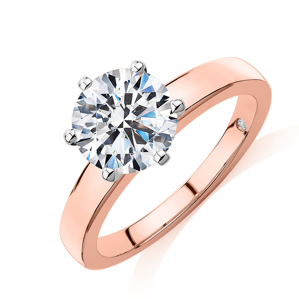 Signature Simulant Diamond 2.00 carat* round brilliant solitaire engagement ring in 10 carat rose and white gold