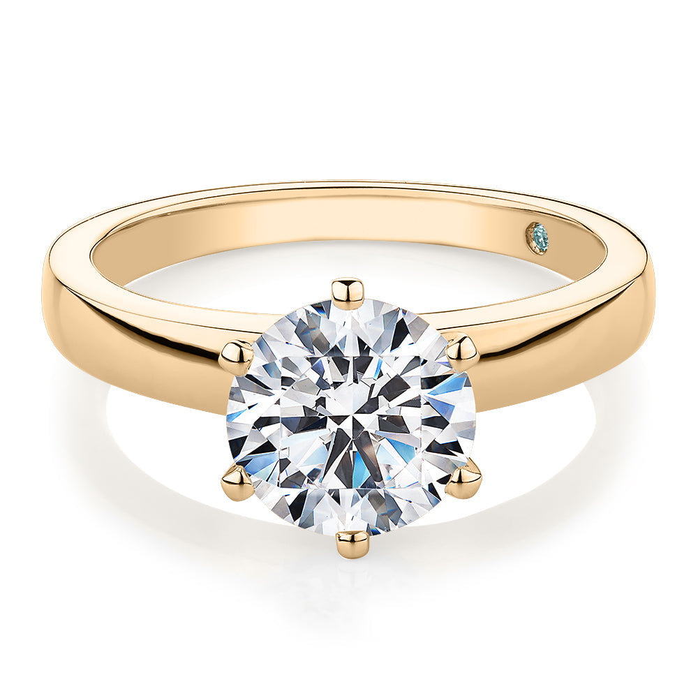 Premium Certified Lab-Grown Diamond, 2.00 carat round brilliant solitaire engagement ring in 14 carat yellow gold