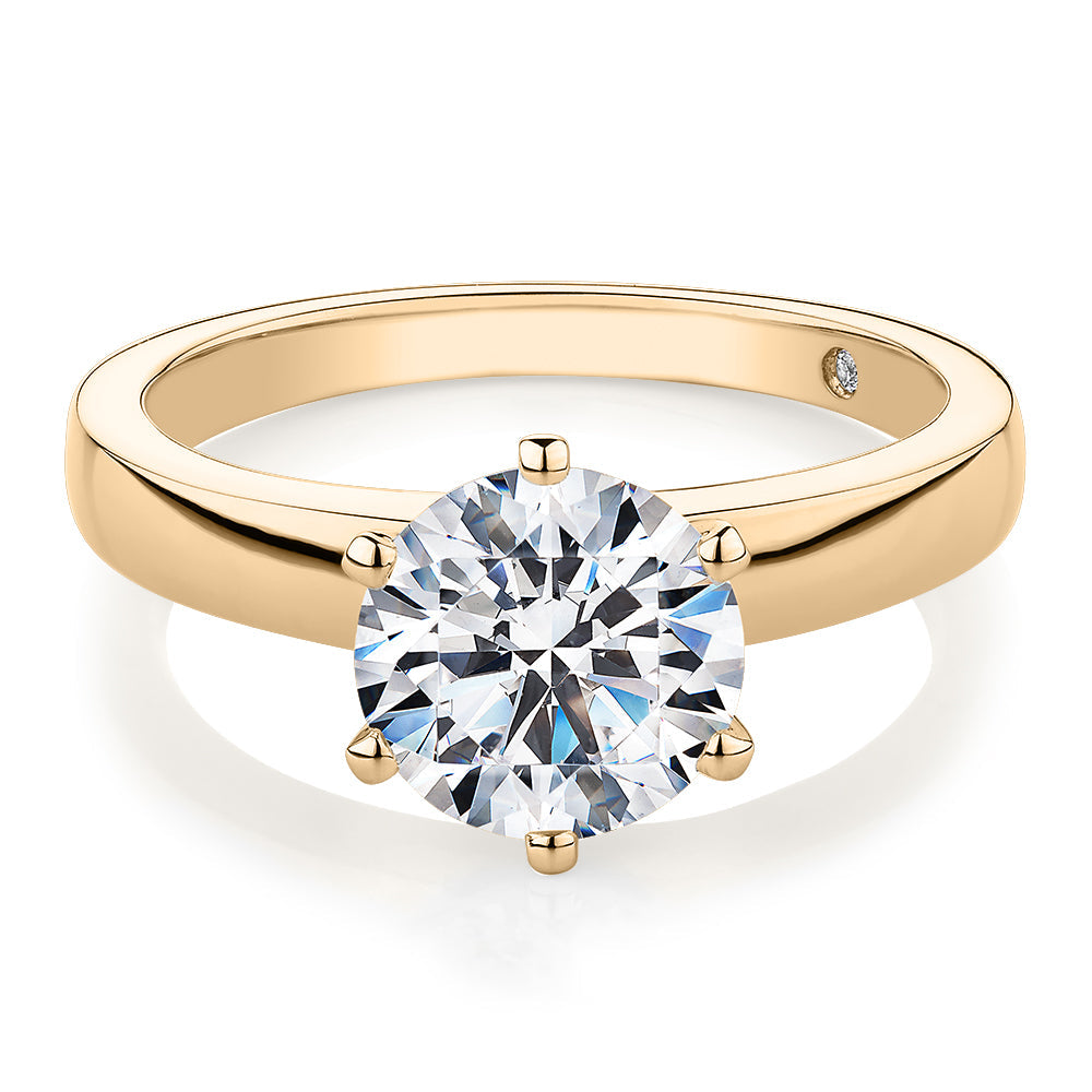 Signature Simulant Diamond 2.00 carat* round brilliant solitaire engagement ring in 10 carat yellow gold