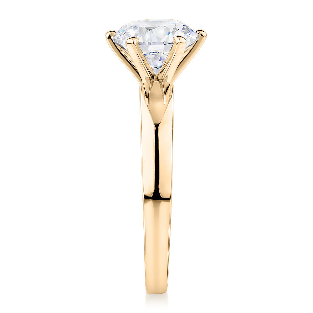 Signature Simulant Diamond 2.00 carat* round brilliant solitaire engagement ring in 10 carat yellow gold