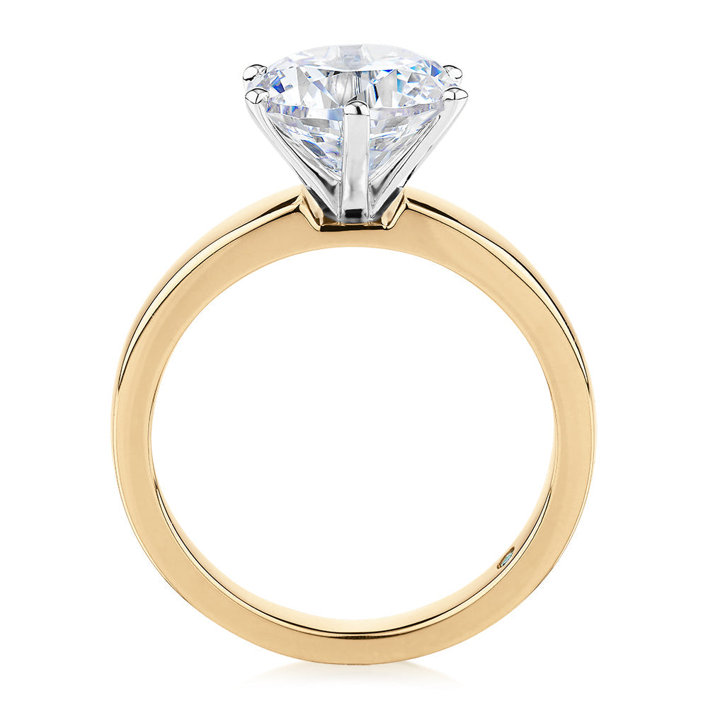Premium Certified Lab-Grown Diamond, 3.00 carat round brilliant solitaire engagement ring in 14 carat yellow and white gold