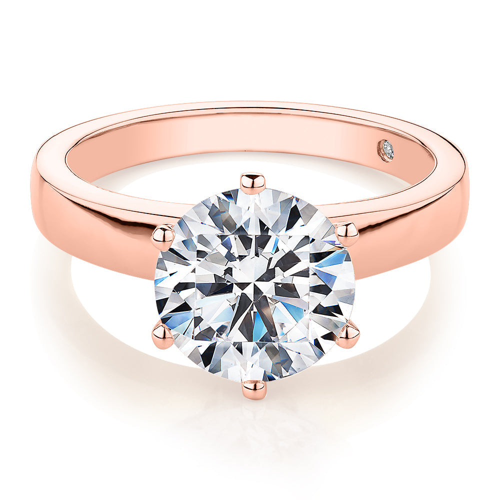 Signature Simulant Diamond 3.00 carat* round brilliant solitaire engagement ring in 14 carat rose gold