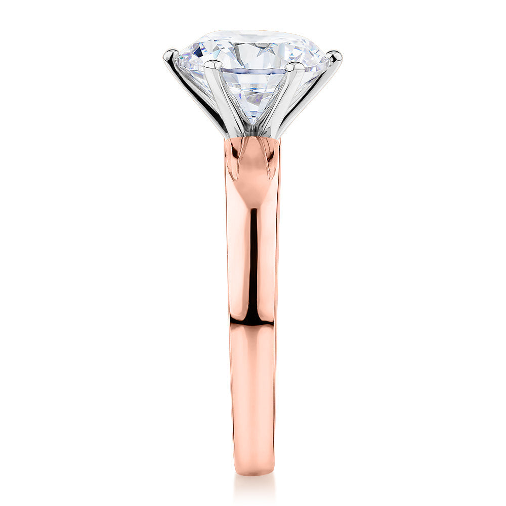 Signature Simulant Diamond 3.00 carat* round brilliant solitaire engagement ring in 10 carat rose and white gold
