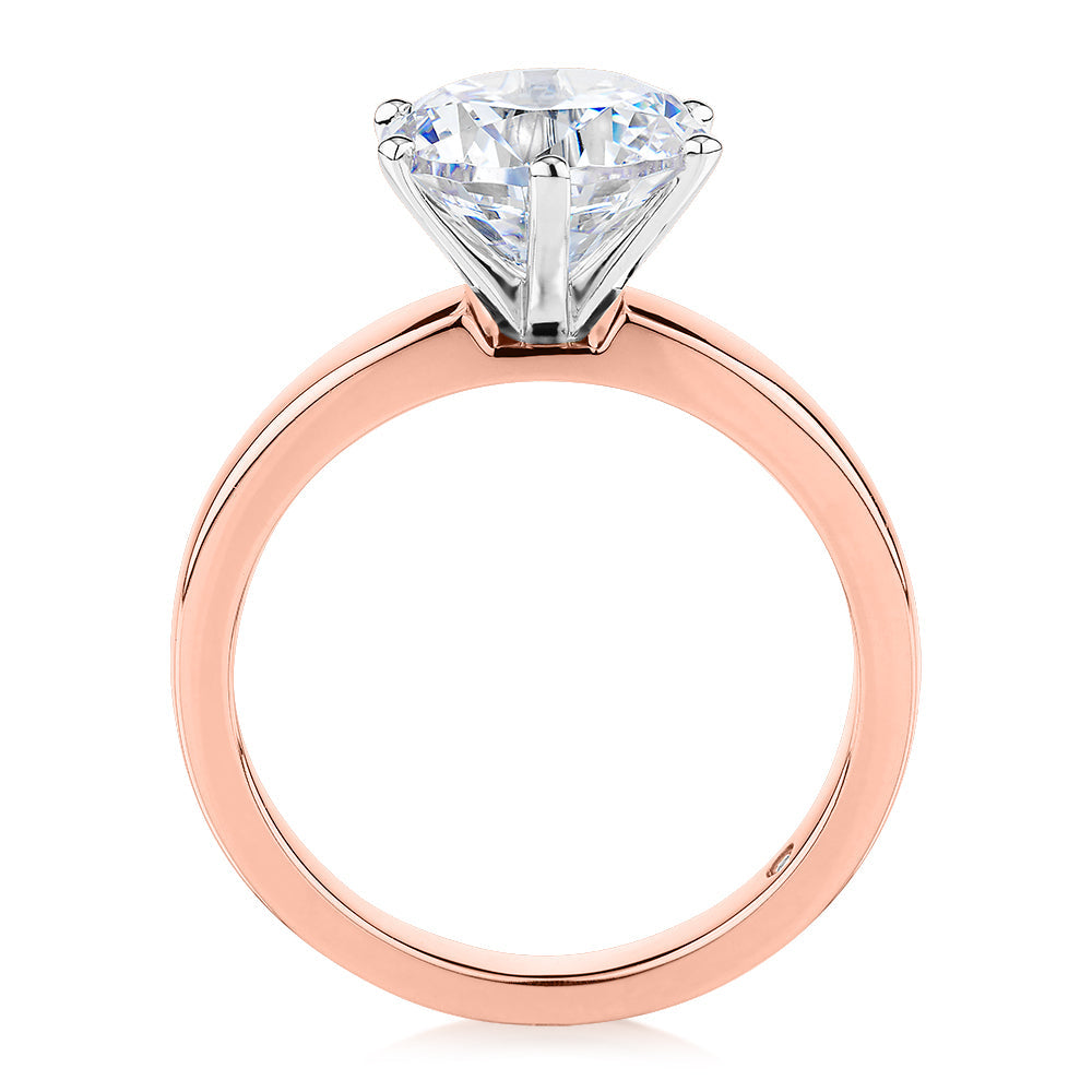 Signature Simulant Diamond 3.00 carat* round brilliant solitaire engagement ring in 10 carat rose and white gold