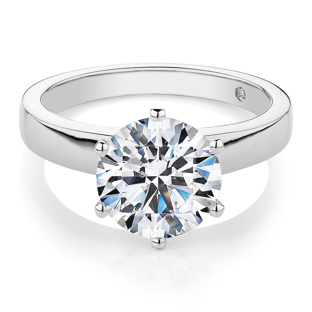 Signature Simulant Diamond 3.00 carat* round brilliant solitaire engagement ring in 10 carat white gold