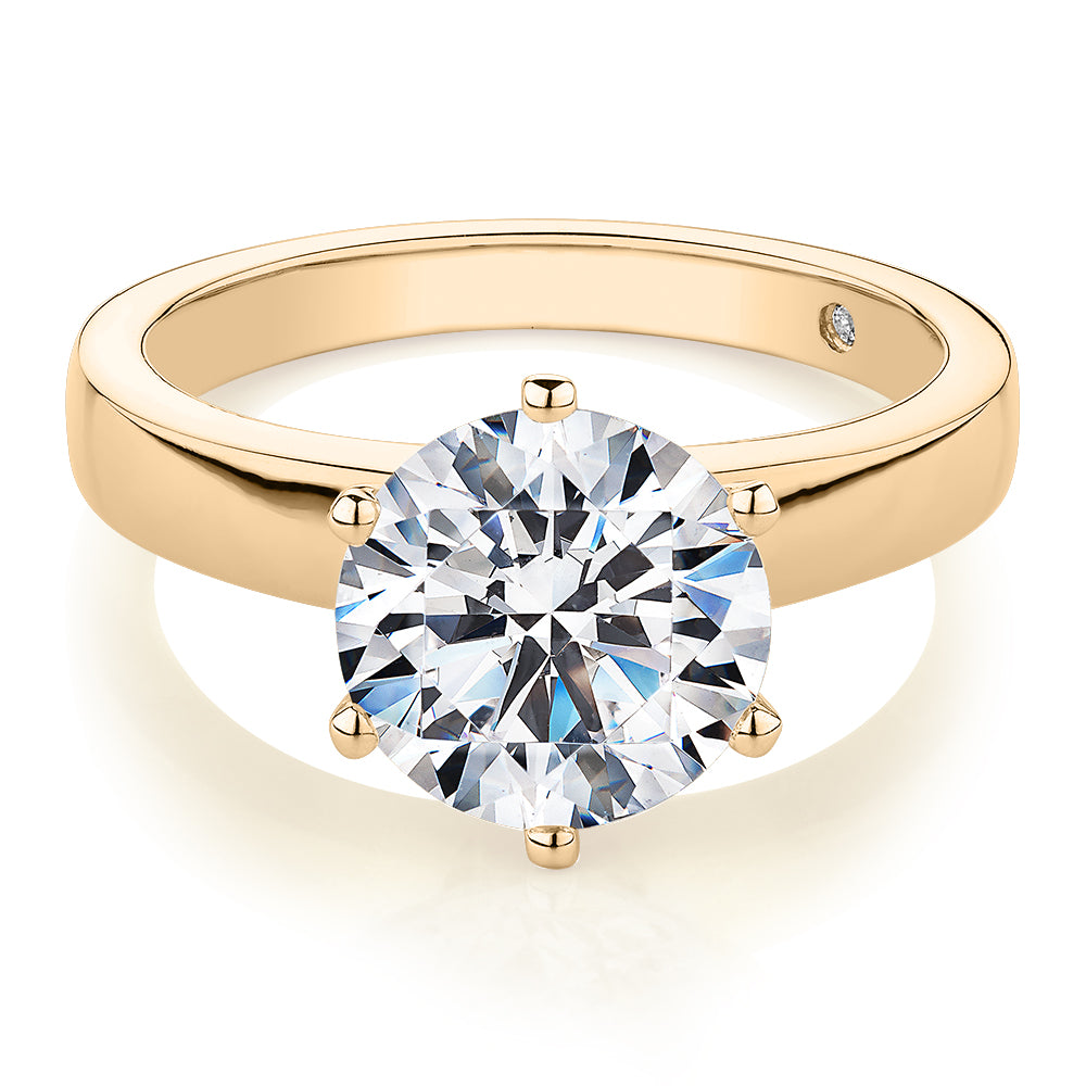 Signature Simulant Diamond 3.00 carat* round brilliant solitaire engagement ring in 10 carat yellow gold