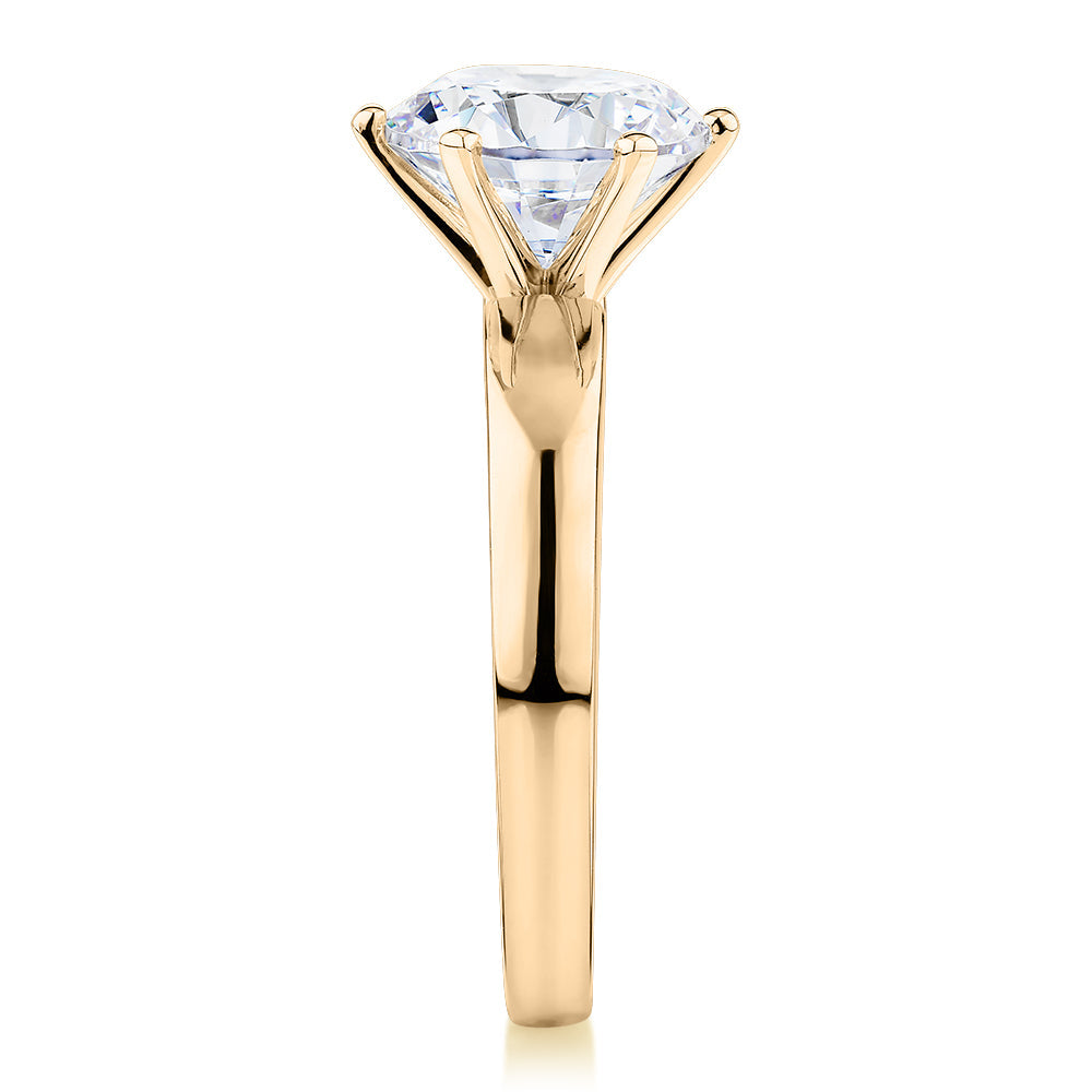 Signature Simulant Diamond 3.00 carat* round brilliant solitaire engagement ring in 10 carat yellow gold
