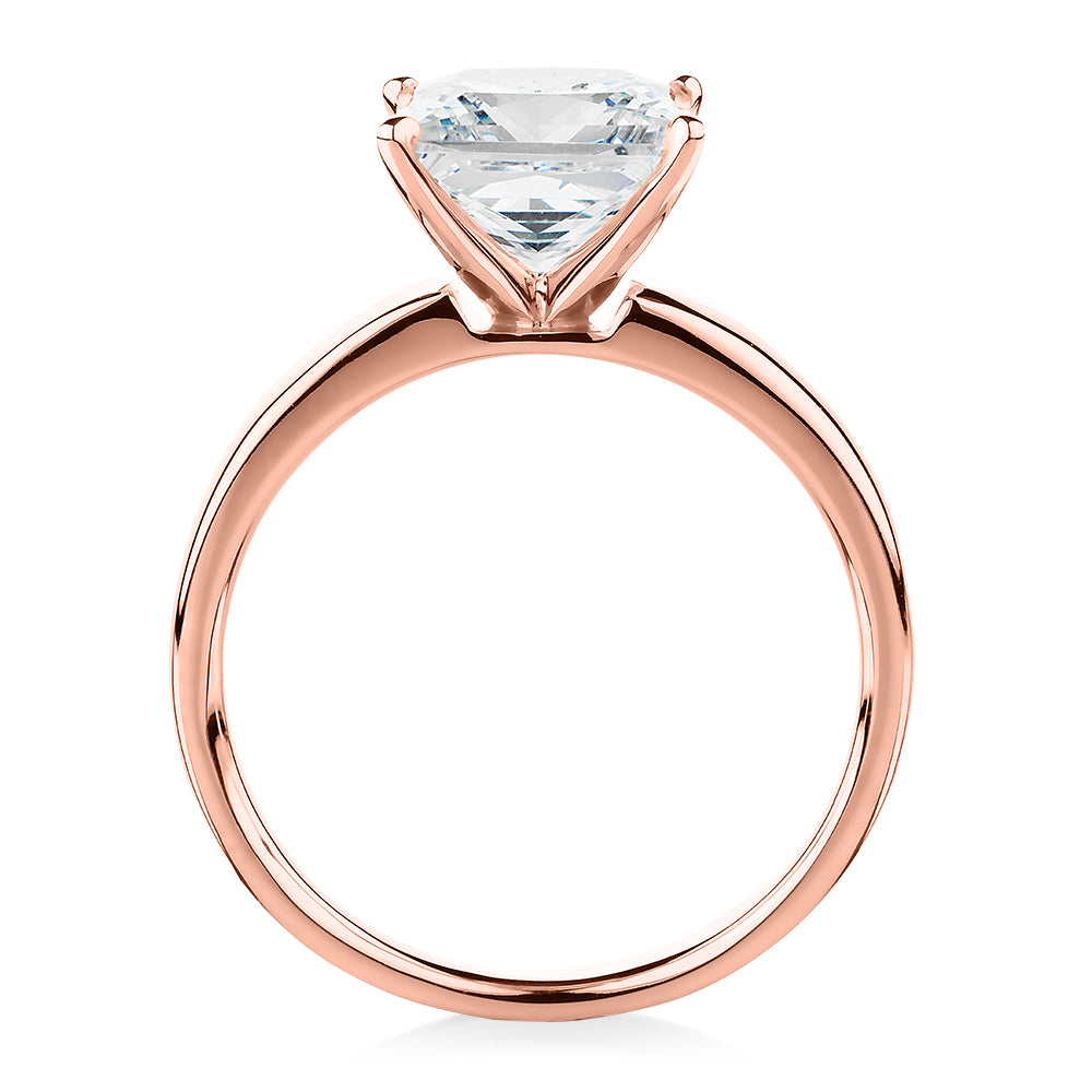 Princess Cut solitaire engagement ring with 3.01 carat* diamond simulant in 14 carat rose gold