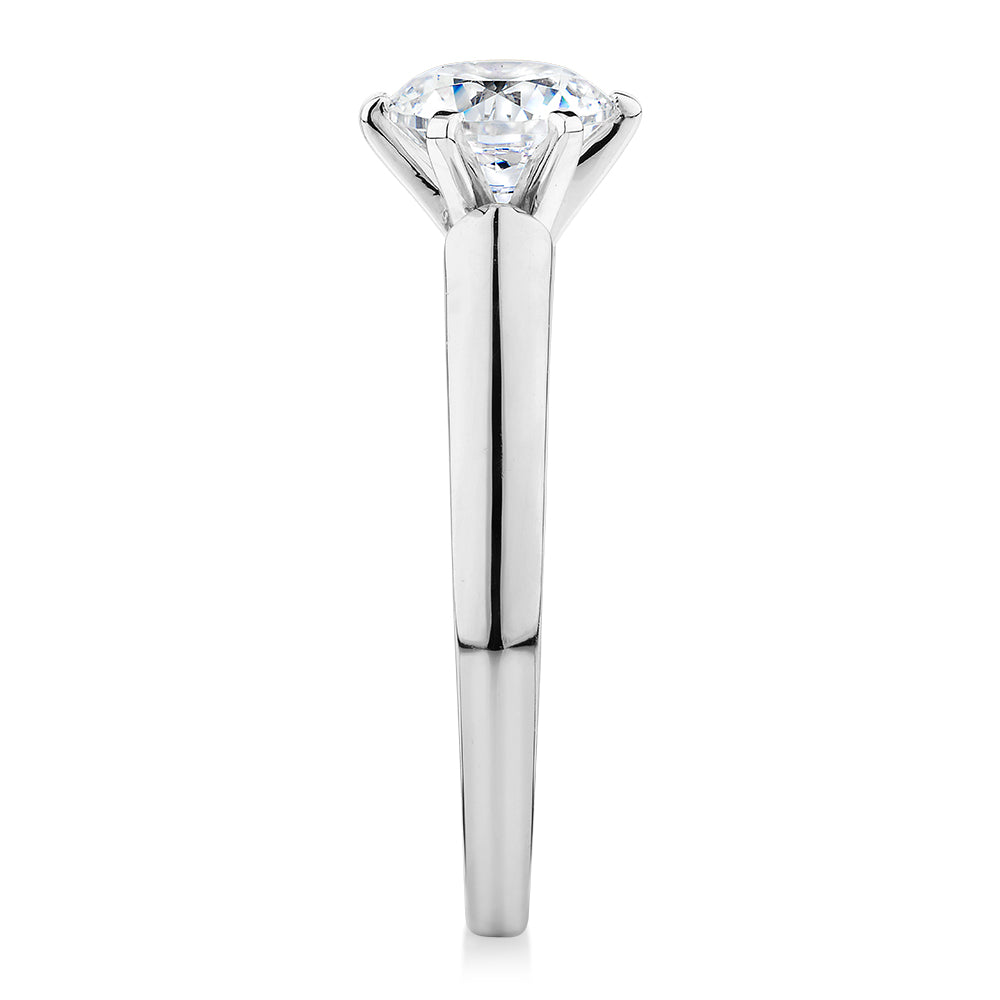 Round Brilliant solitaire engagement ring with 1 carat* diamond simulant in 14 carat white gold