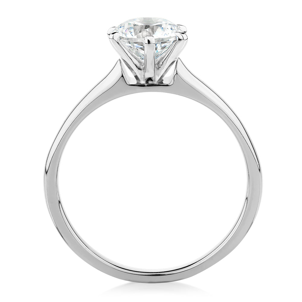 Round Brilliant solitaire engagement ring with 1 carat* diamond simulant in 14 carat white gold