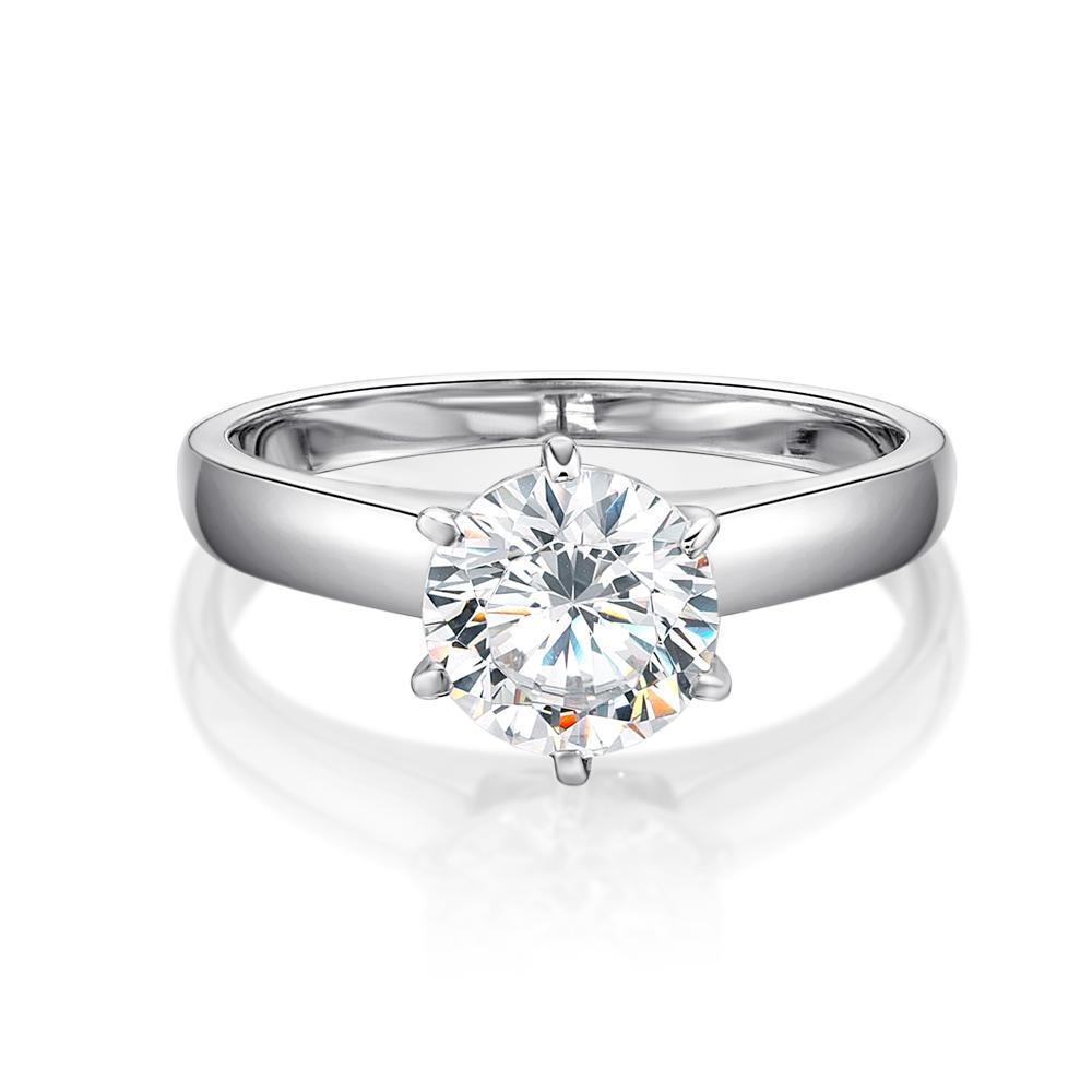 Round Brilliant solitaire engagement ring with 1.5 carat* diamond simulant in 10 carat white gold