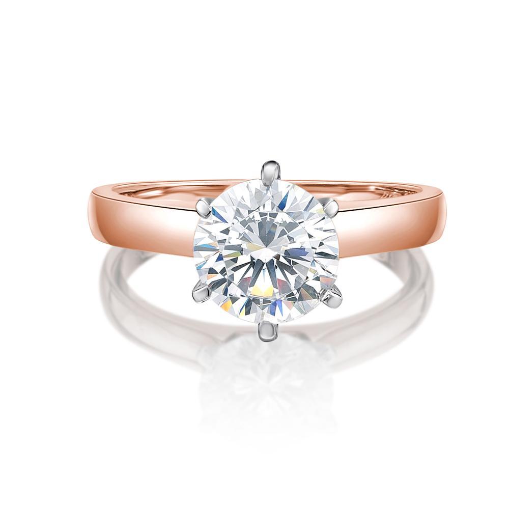 Round Brilliant solitaire engagement ring with 2 carat* diamond simulant in 10 carat rose and white gold