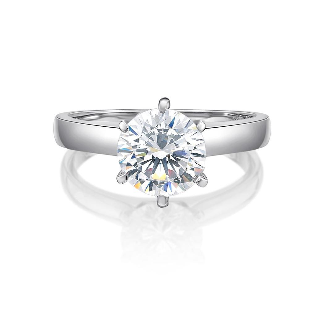 Round Brilliant solitaire engagement ring with 2 carat* diamond simulant in 10 carat white gold