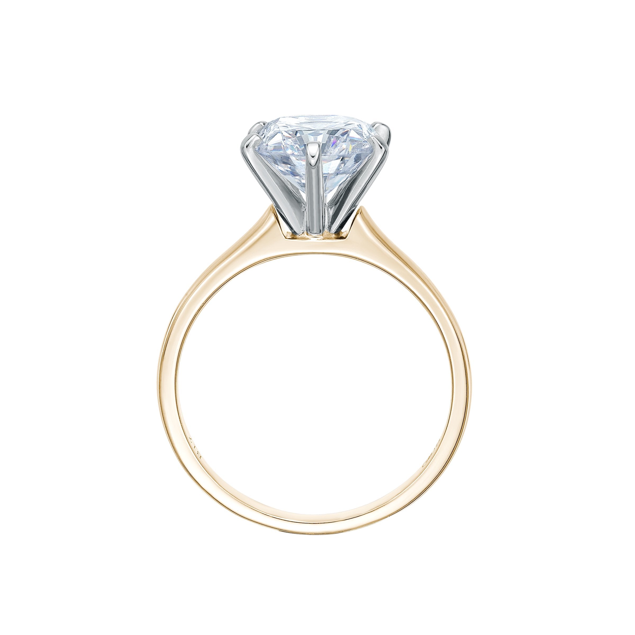 Round Brilliant solitaire engagement ring with 3 carat* diamond simulant in 10 carat yellow and white gold