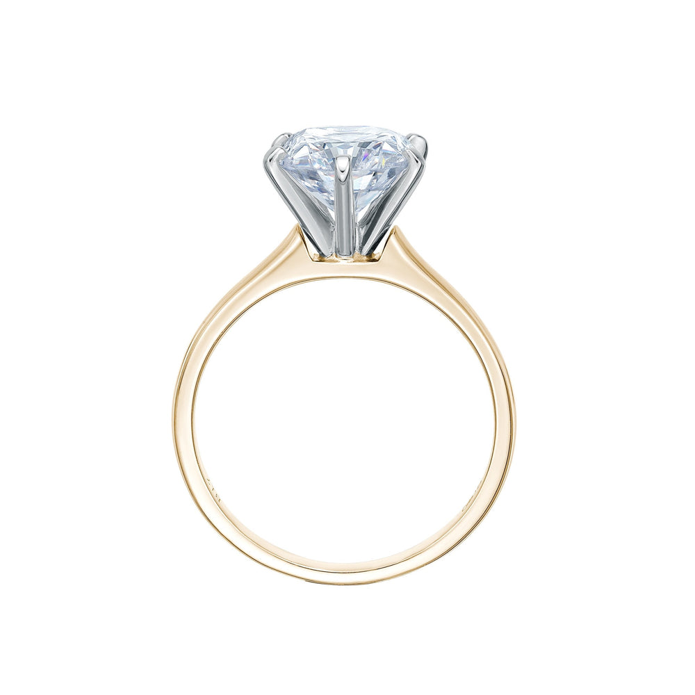 Round Brilliant solitaire engagement ring with 3 carat* diamond simulant in 10 carat yellow and white gold