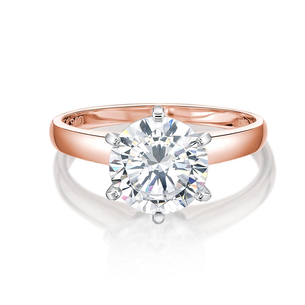 Round Brilliant solitaire engagement ring with 3 carat* diamond simulant in 10 carat rose and white gold