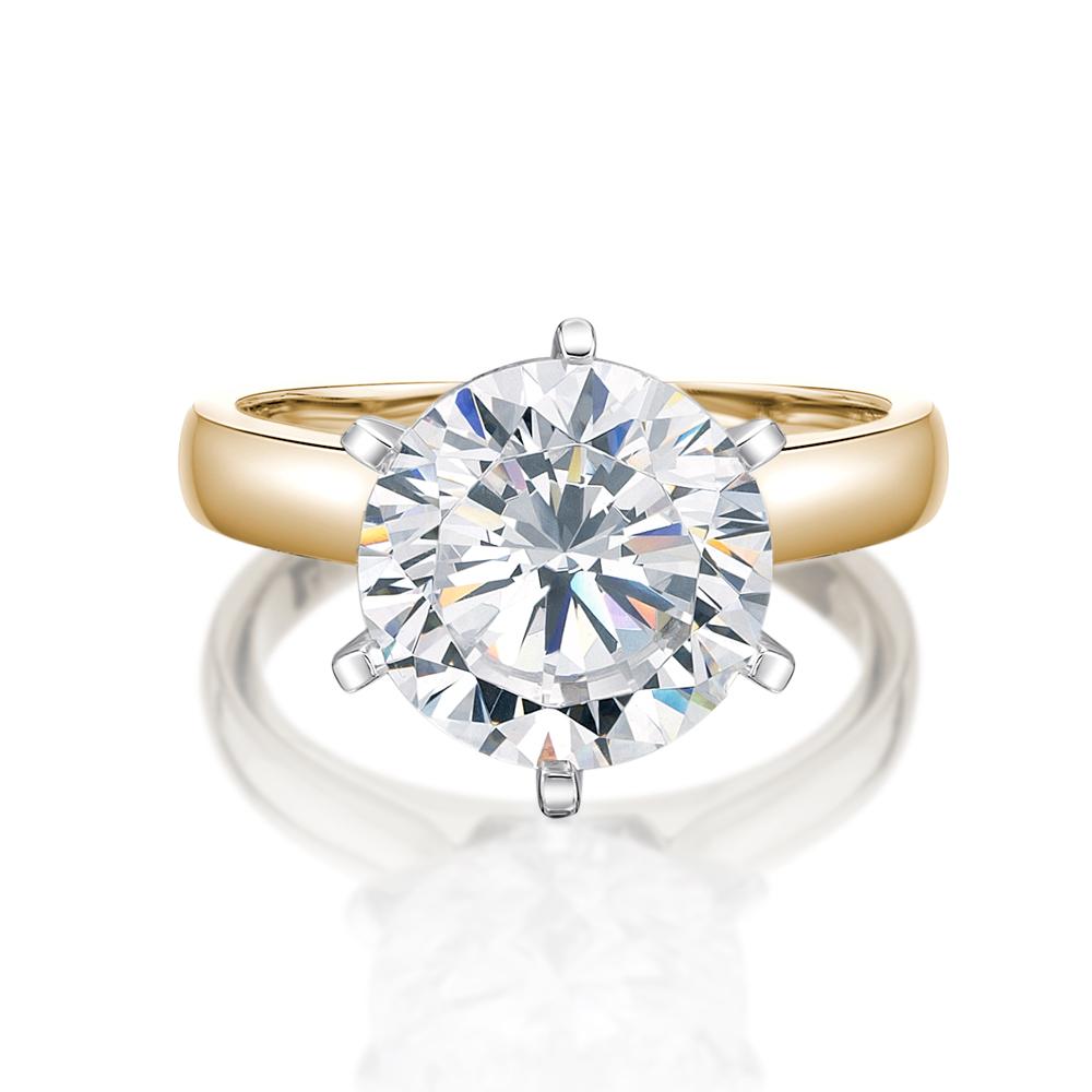 Round Brilliant solitaire engagement ring with 4 carat* diamond simulant in 14 carat yellow and white gold