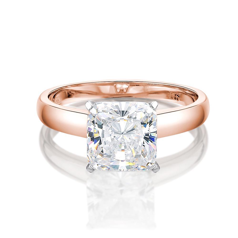 Princess Cut solitaire engagement ring with 2 carat* diamond simulant in 14 carat rose and white gold