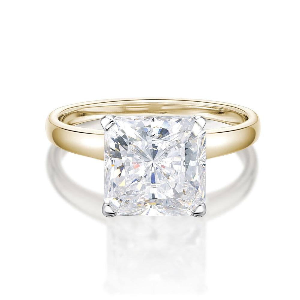 Princess Cut solitaire engagement ring with 3 carat* diamond simulant in 14 carat yellow and white gold