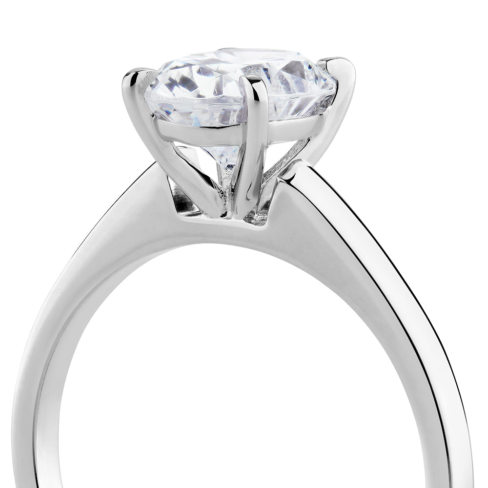Oval solitaire engagement ring with 2 carat* diamond simulant in 14 carat white gold