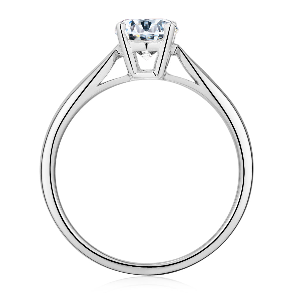 Round Brilliant solitaire engagement ring with 0.75 carat* diamond simulant in 14 carat white gold