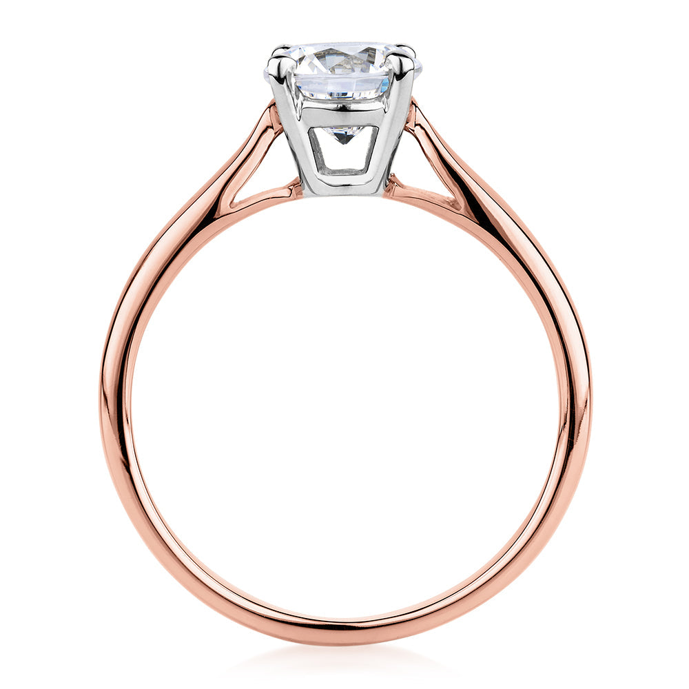 Round Brilliant solitaire engagement ring with 1 carat* diamond simulant in 10 carat rose and white gold