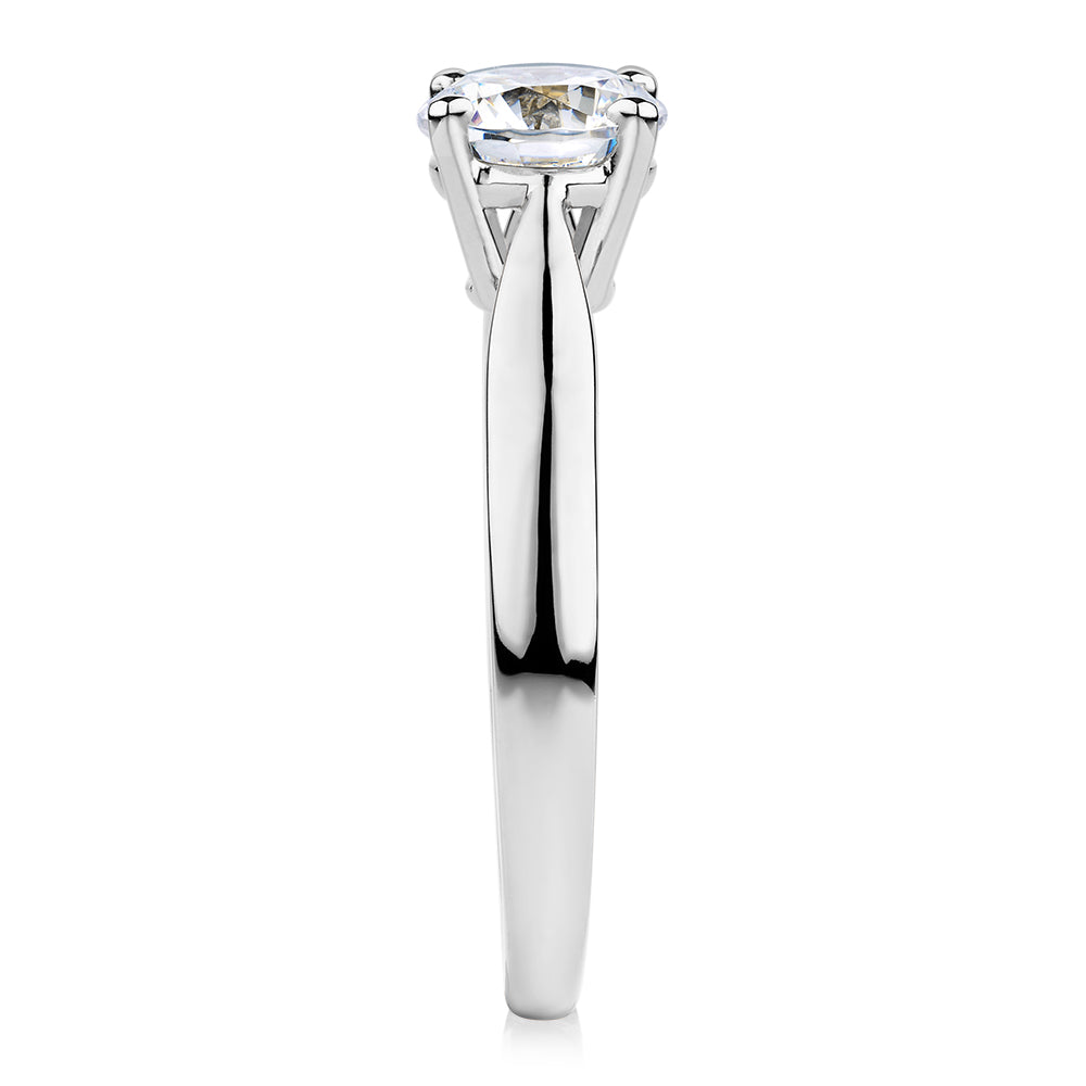 Round Brilliant solitaire engagement ring with 1 carat* diamond simulant in 10 carat white gold