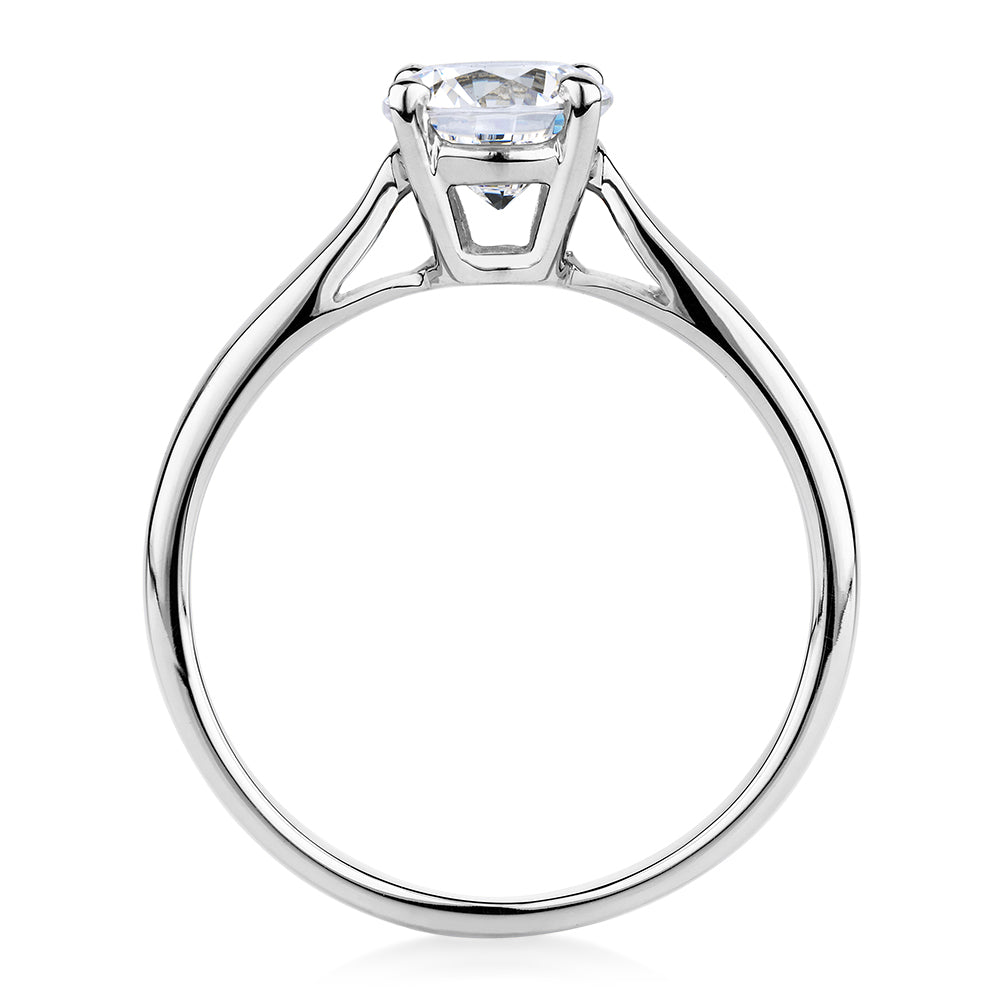 Round Brilliant solitaire engagement ring with 1 carat* diamond simulant in 10 carat white gold