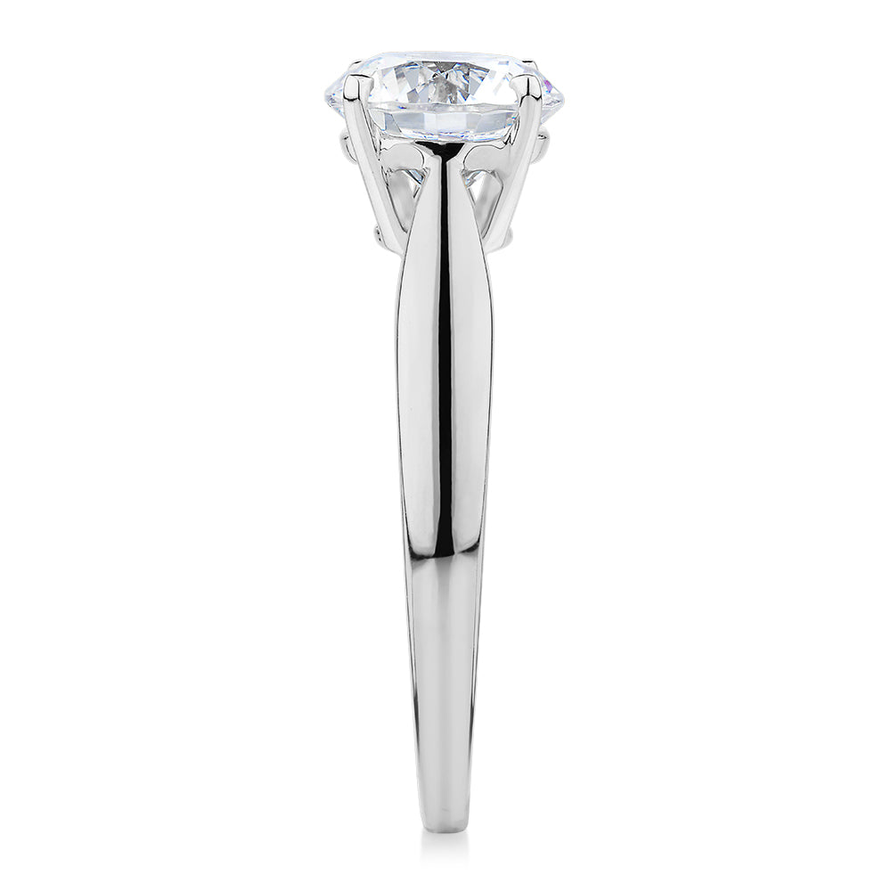 Round Brilliant solitaire engagement ring with 1.5 carat* diamond simulant in 14 carat white gold