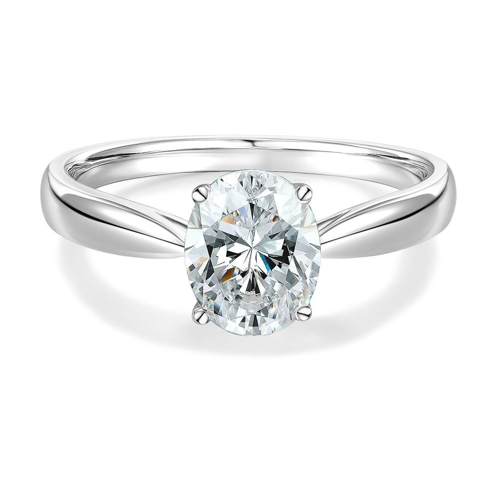 Oval solitaire engagement ring with 1.21 carat* diamond simulant in 10 carat white gold