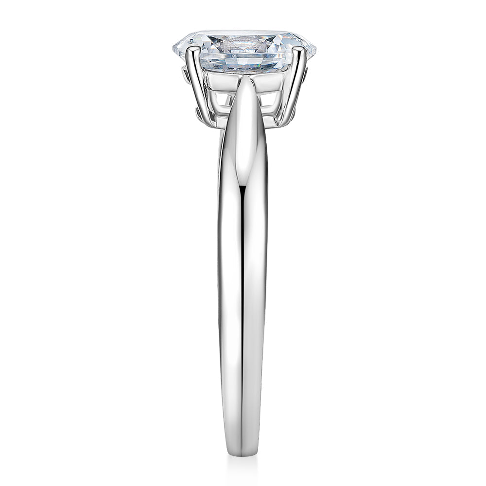 Oval solitaire engagement ring with 1.21 carat* diamond simulant in 10 carat white gold