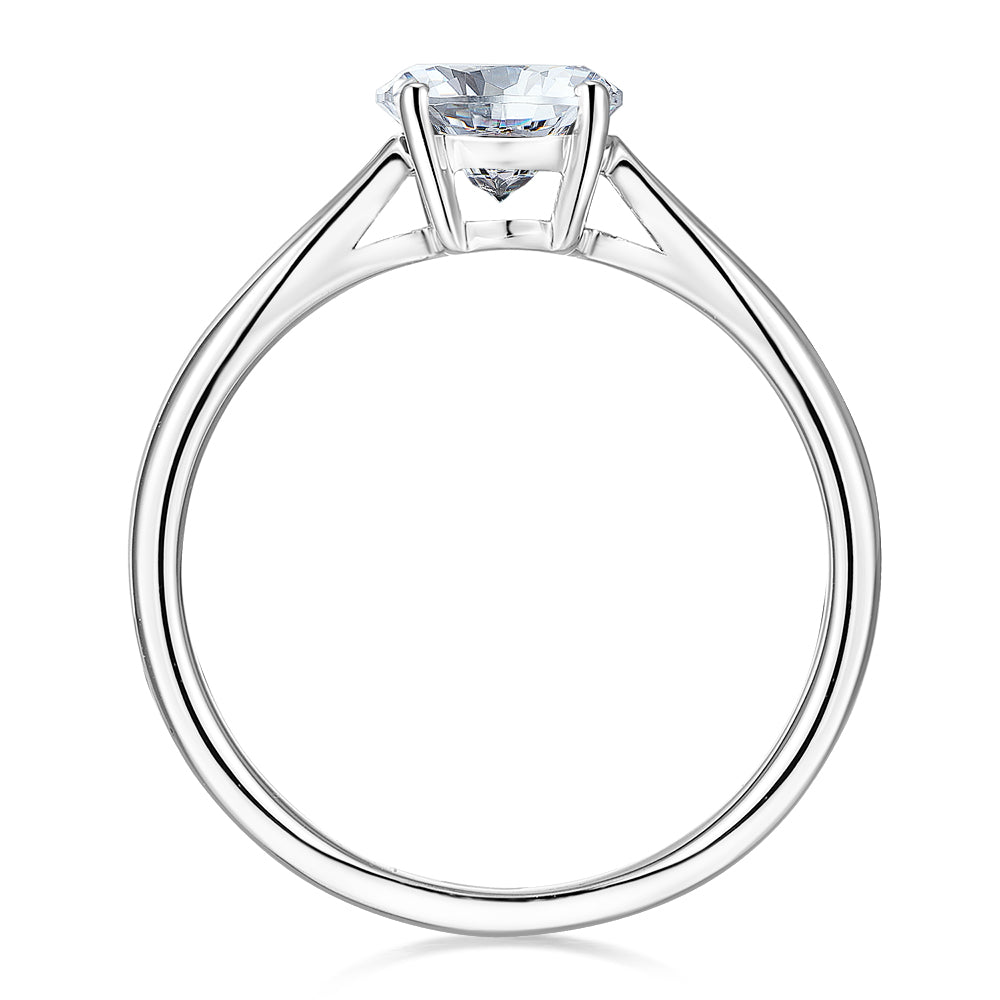 Oval solitaire engagement ring with 1.21 carat* diamond simulant in 10 carat white gold