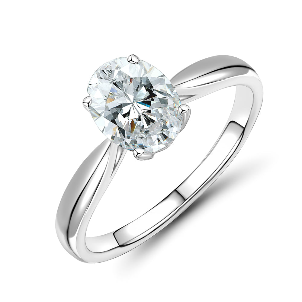 Oval solitaire engagement ring with 1.21 carat* diamond simulant in 10 carat white gold