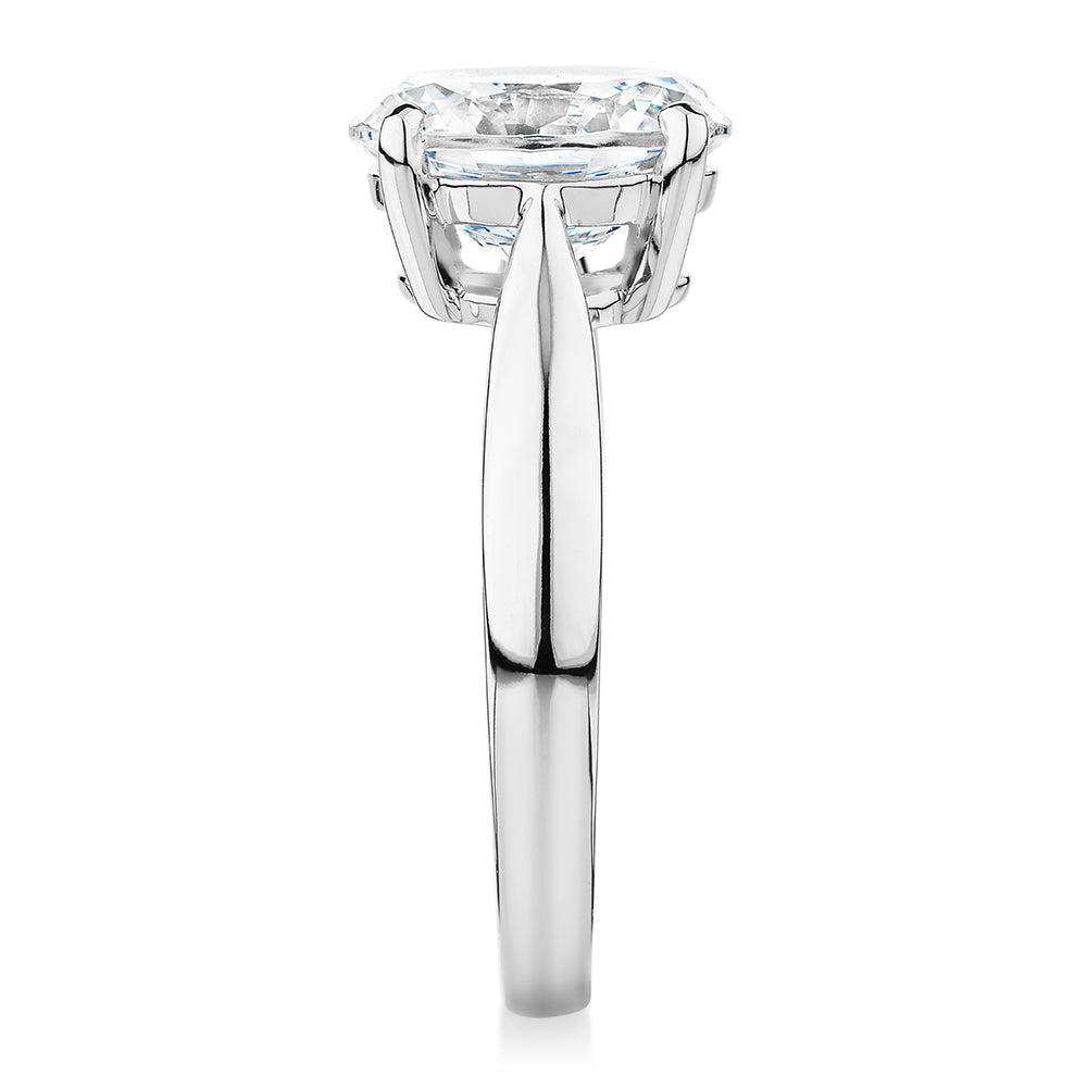 Oval solitaire engagement ring with 2.54 carat* diamond simulant in 10 carat white gold